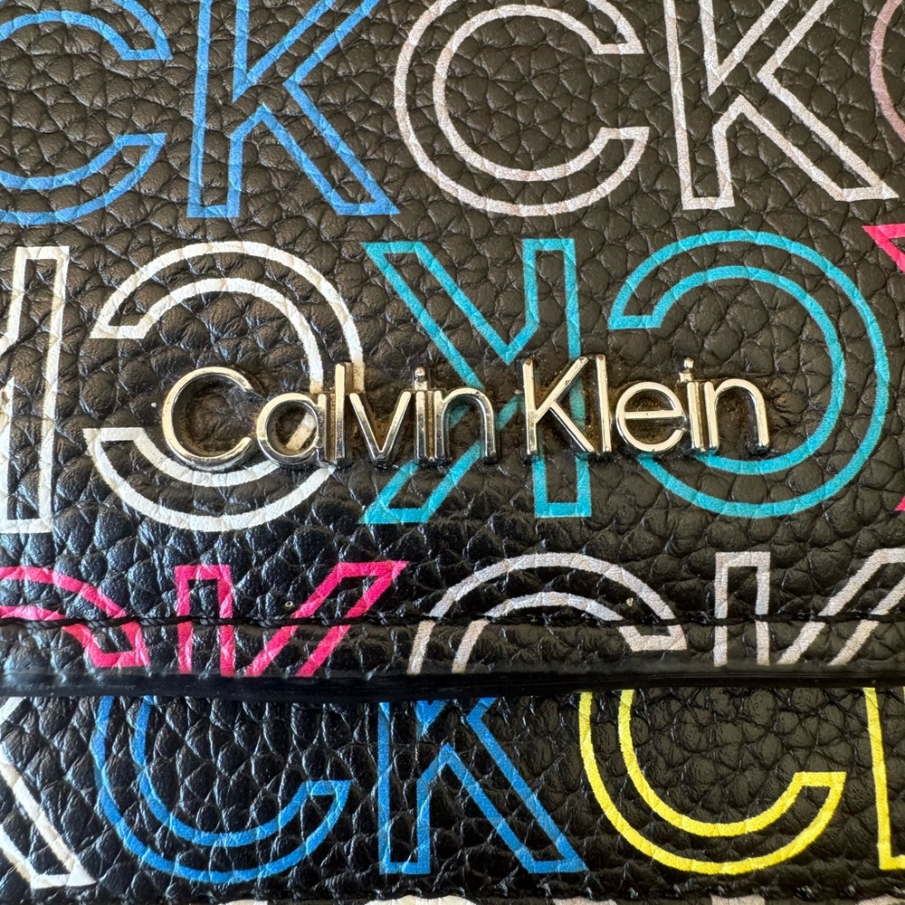 Calvin Klein Multicolor CK Logo Crossbody Purse Handbag Adjustable Pink Strap - Picture 12 of 14